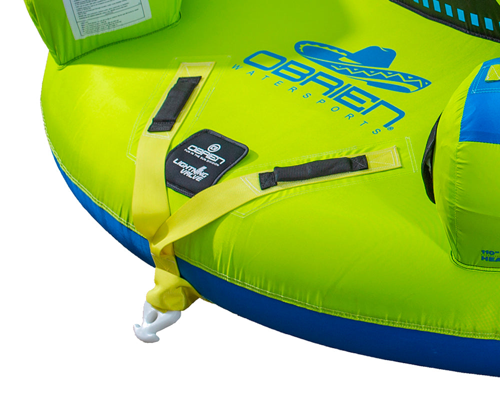 OBrien Sombrero Towable Tube seats 4 for water fun in vibrant green-blue.