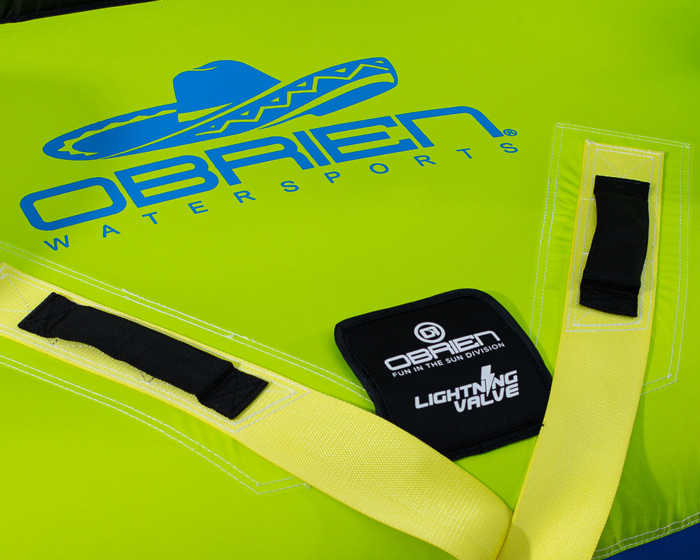 Green OBrien Sombrero tube with a blue logo and yellow straps.