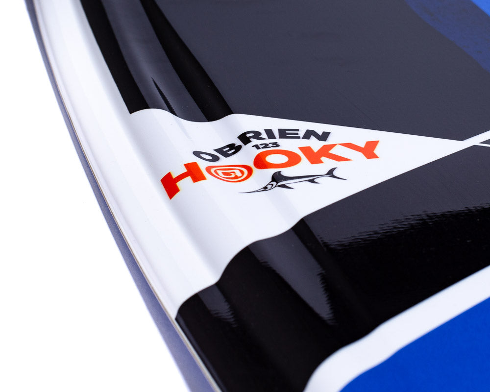 Angled view of O'Brien Hooky Wakeboard’s dual hybrid rail system for enhanced performance and durability.
