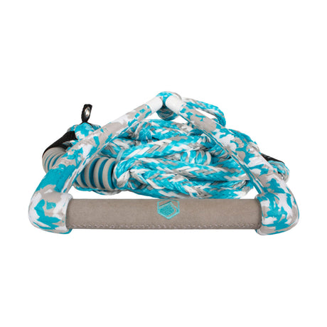 Surf 9 Ultra Suede Rope and Handle Combo in turquoise and white, ideal for wake surfing.