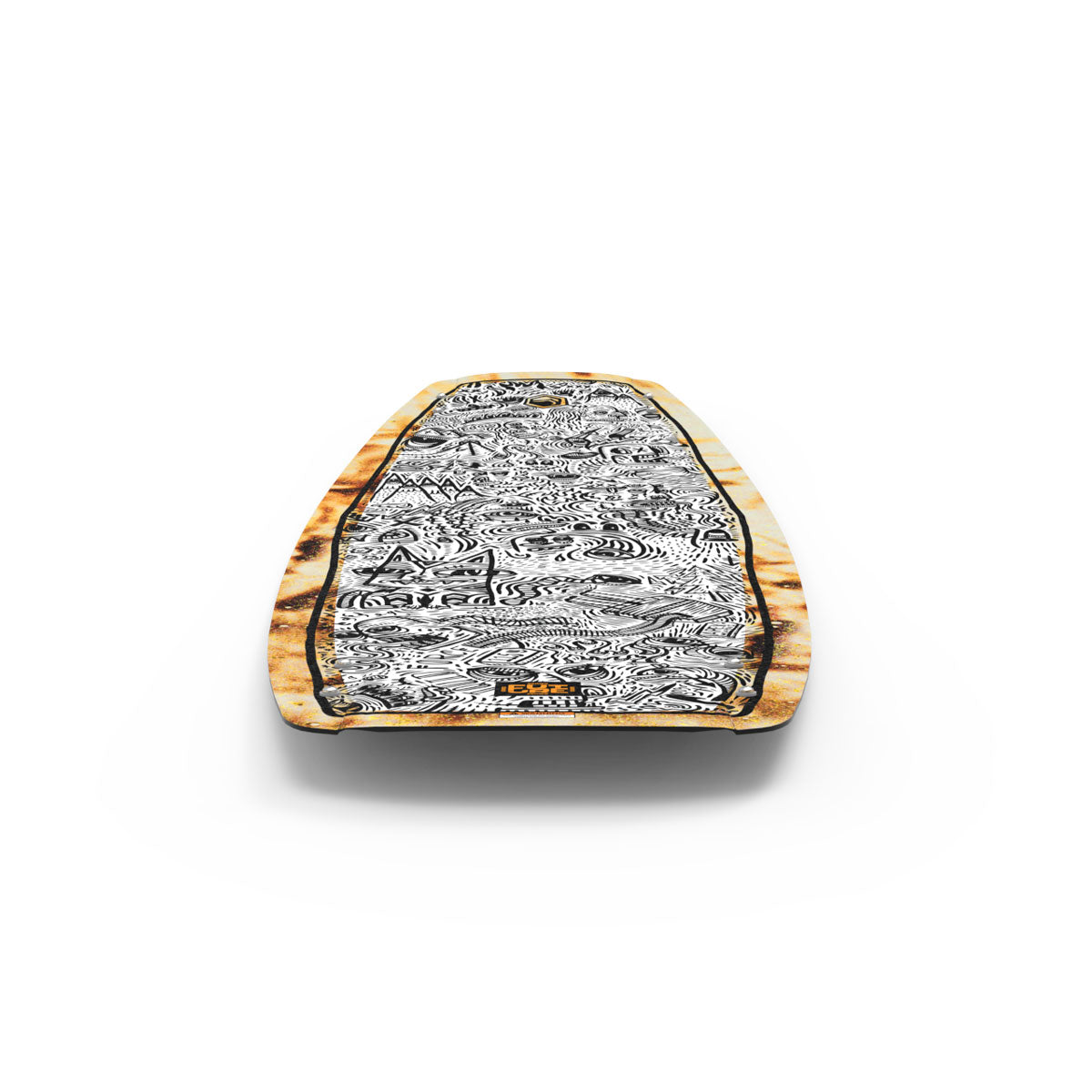 Liquid Force wakeboard-themed ceramic bowl with intricate black/white patterns, top view.