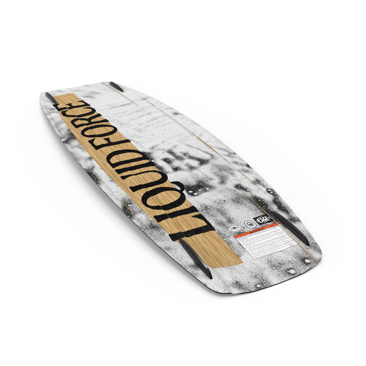 Liquid Force wakeboard with wood and white speckled design.