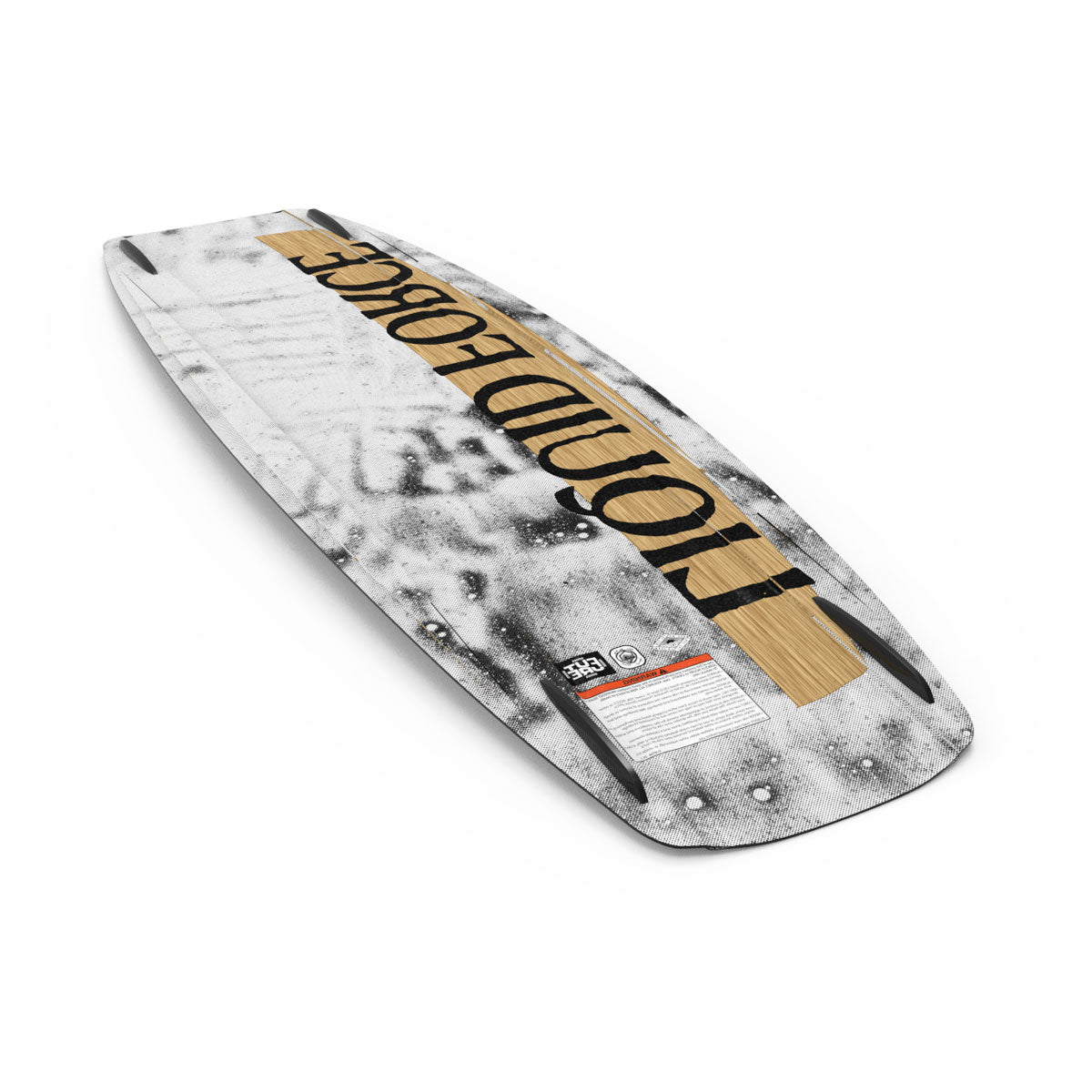 Liquid Force wakeboard with gray and black splatter on a white background.