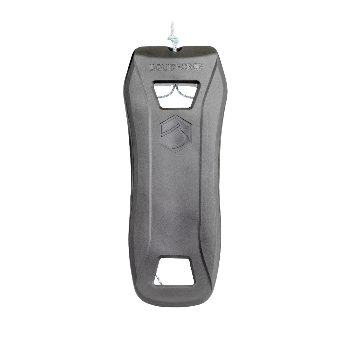 Front view of liquid force boat defender in dark grey, includes rope to secure product and made of EVA injected foam.