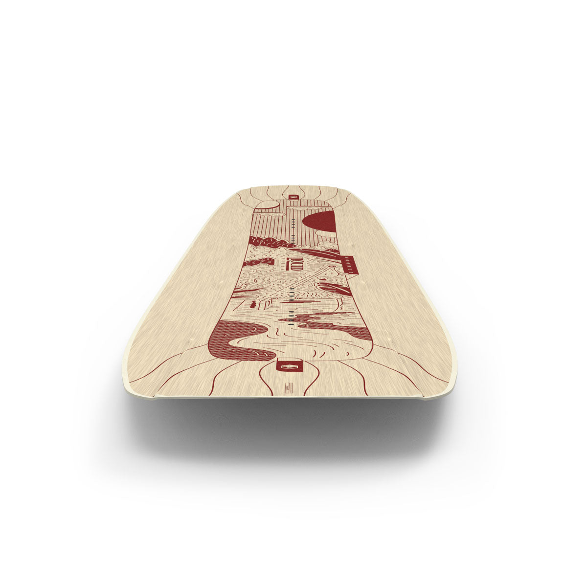 Liquid Forces wakeboard has red designs on a white wooden base.