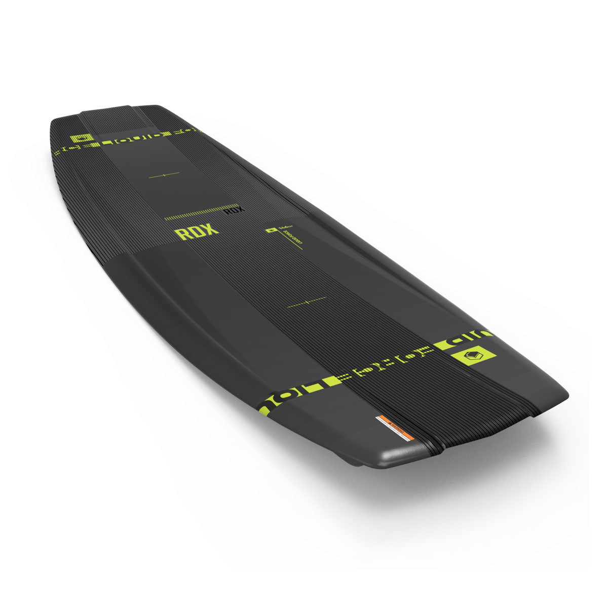 A Liquid Force RDX wake foil in black and green on a white background.