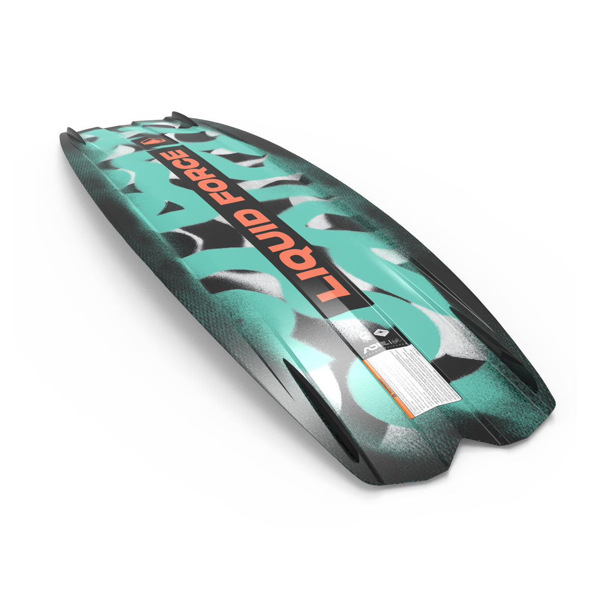 A teal and black Liquid Force Remedy wakeboard with bold red lettering.