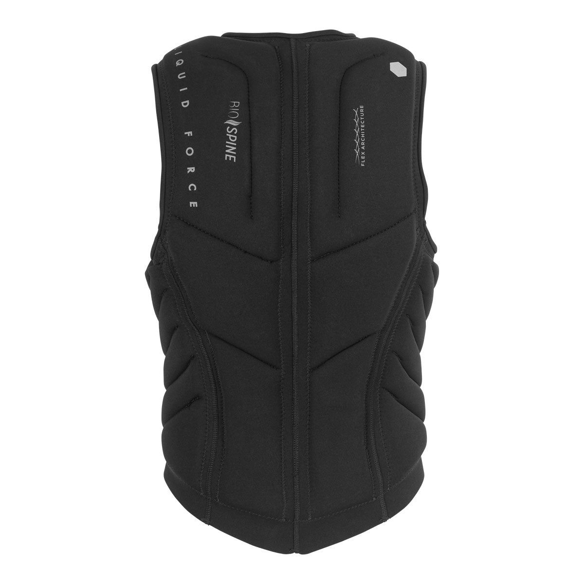 Rear view of Black Squad Comp vest with back view and padded design.