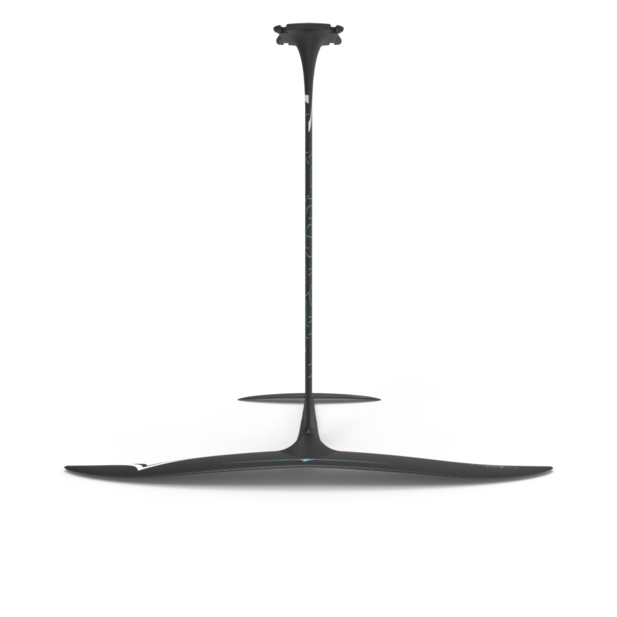 Front view of a complete carbon fiber foil kit showing the front wing, mast and tail wing.