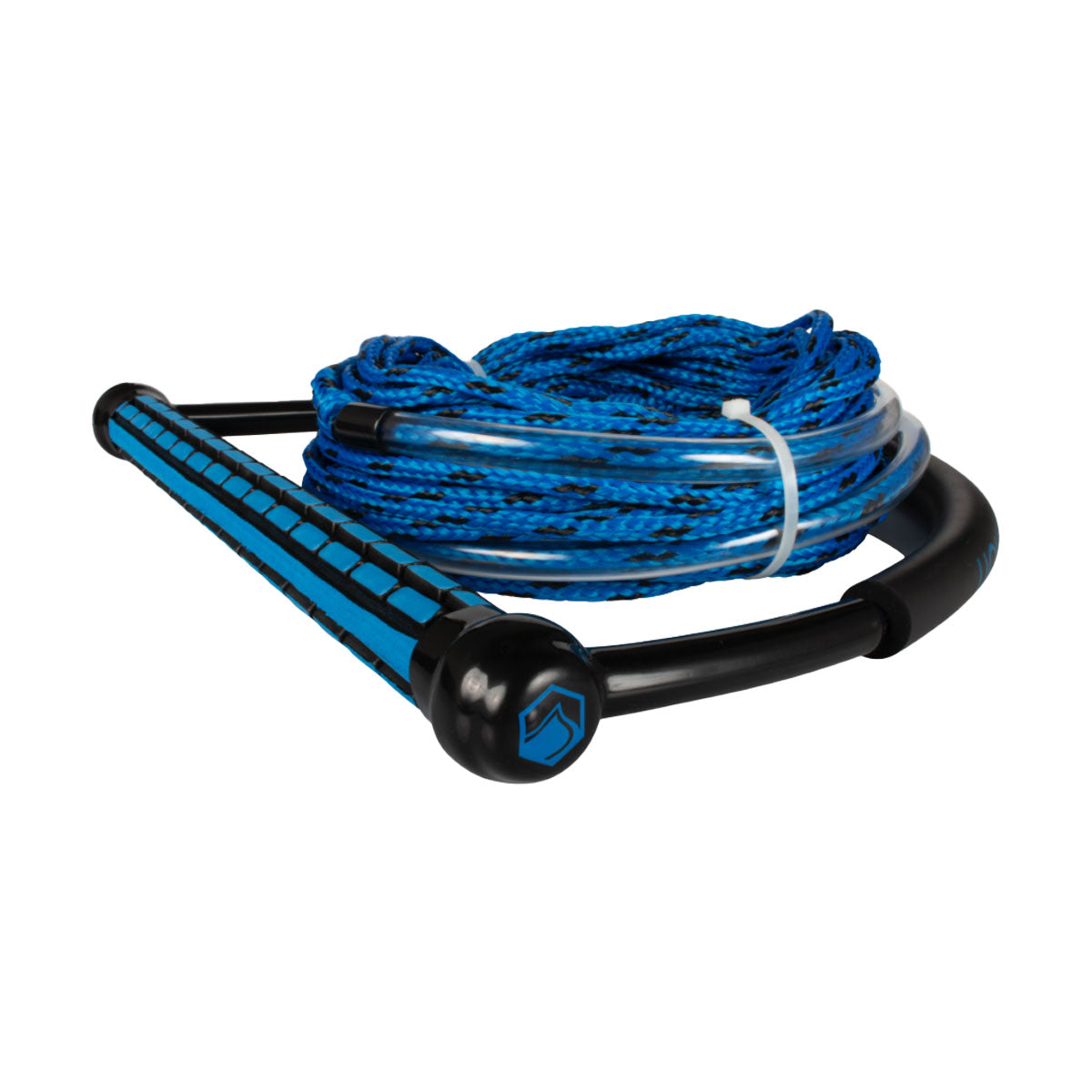 Blue and Black Wakeboard TR9 Rope and Handle Combo coiled neatly against a white background.