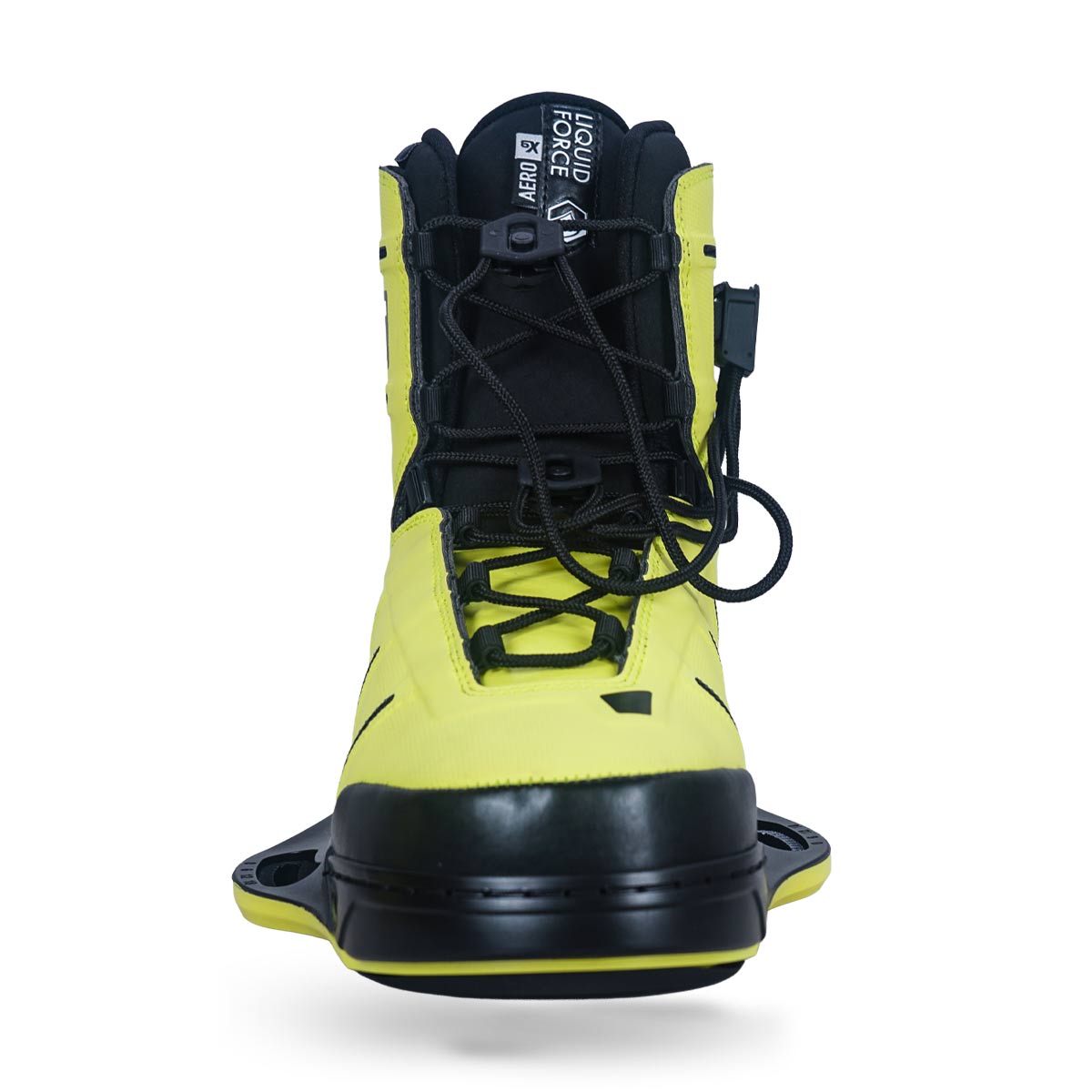 Front view of AERO 6X binding in atomic with black accents and lace closure.
