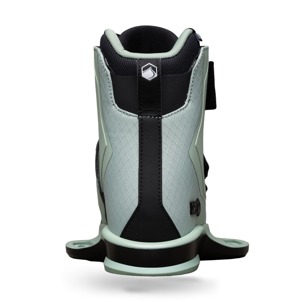 Back view of Hook 6X binding in sage green with black heel panel.