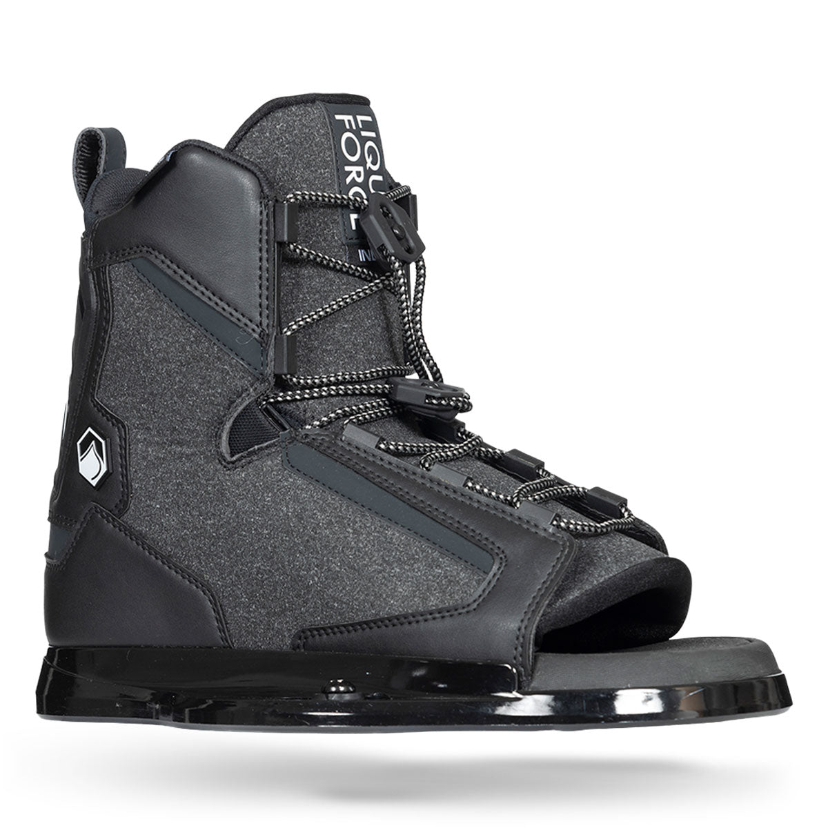 Side view of Index 6R black binding with laces.