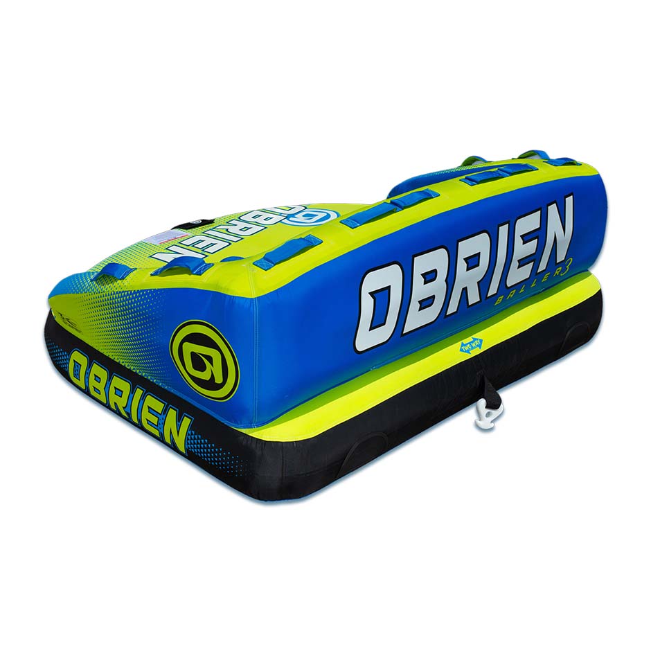 OBrien Baller 3 Boat Tube is a blue/green inflatable with fun positions and handles.