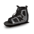 Angled view of the O'Brien Encore Waterski Binding in black and gray, with a high ankle cut and adjustable laces.