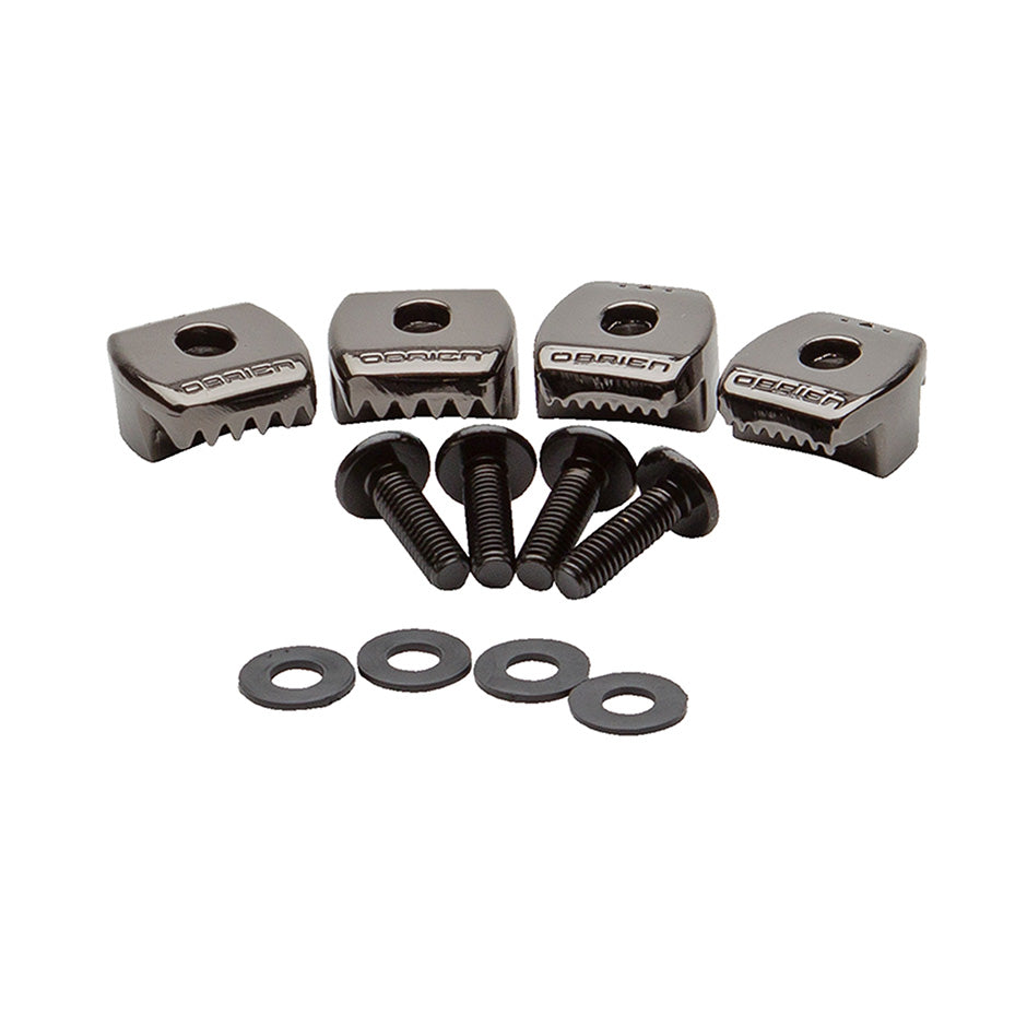 O'Brien high-end binding hardware set, including black metal clamps, screws, and washers.