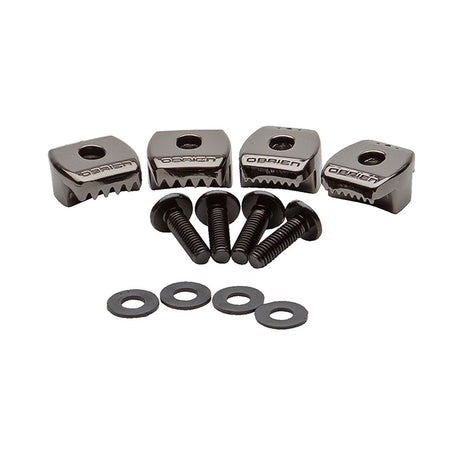 O'Brien high-end binding hardware set, including black metal clamps, screws, and washers.