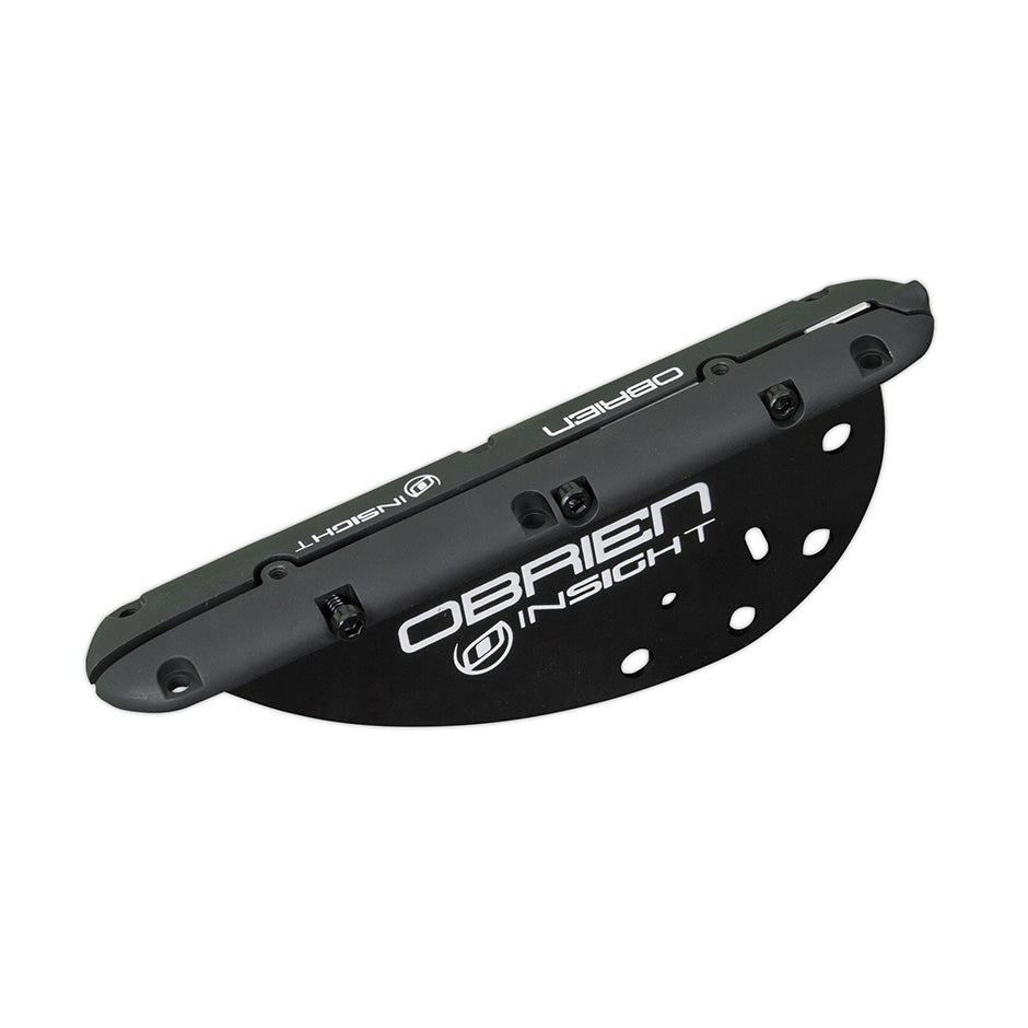Angled view of the O'Brien Insight Fin Kit in black, featuring multiple mounting holes and white branding on the surface.