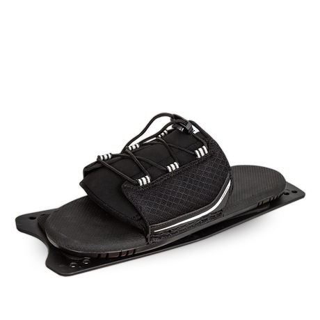 Angled view of the O'Brien Plush RTP, a black rear toe plate with white accents and a cushioned footbed.