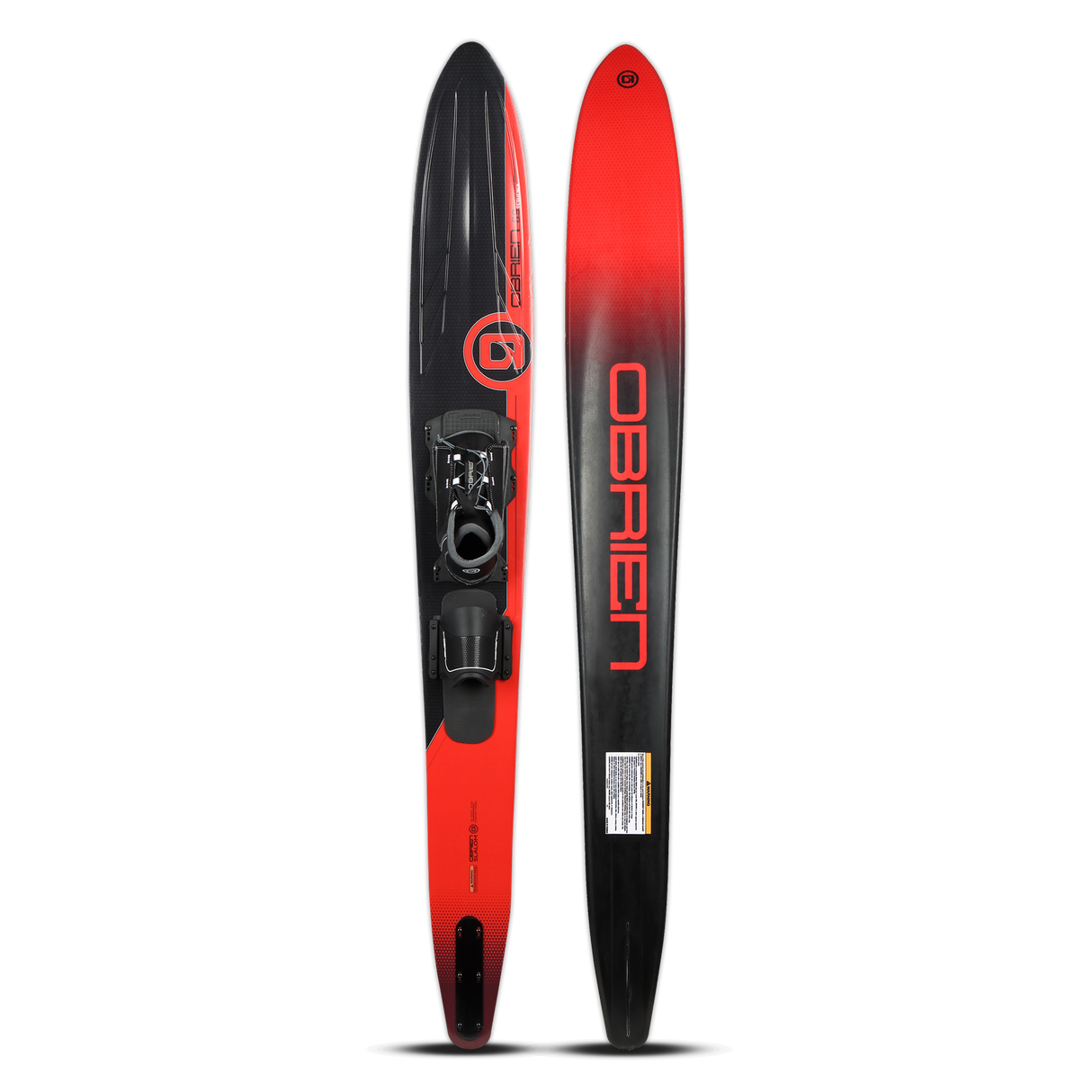 Top and base view of the O'Brien Sequence with Z9 Bindings, featuring a red-to-black gradient and an adjustable binding.