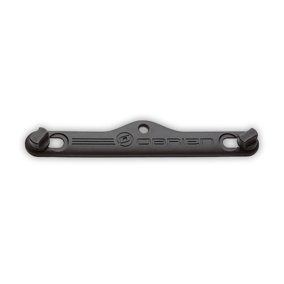 Black O'Brien trainer bar with securing hardware, designed to stabilize beginner water skiers.