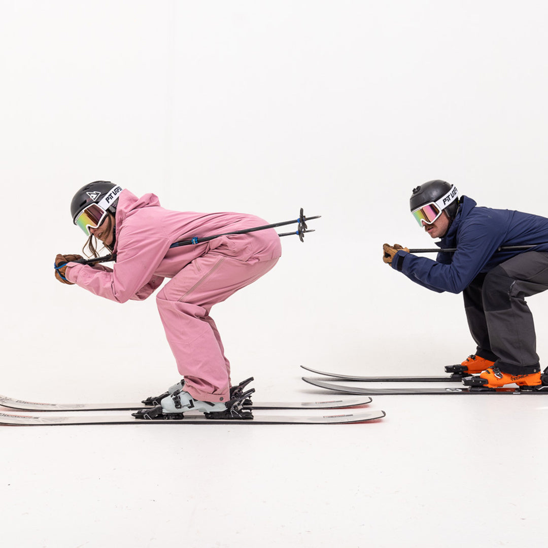Small / Smoke | Large / Smoke | Two people skiing wearing the French Fry Goggles from Pit Viper Sunglasses