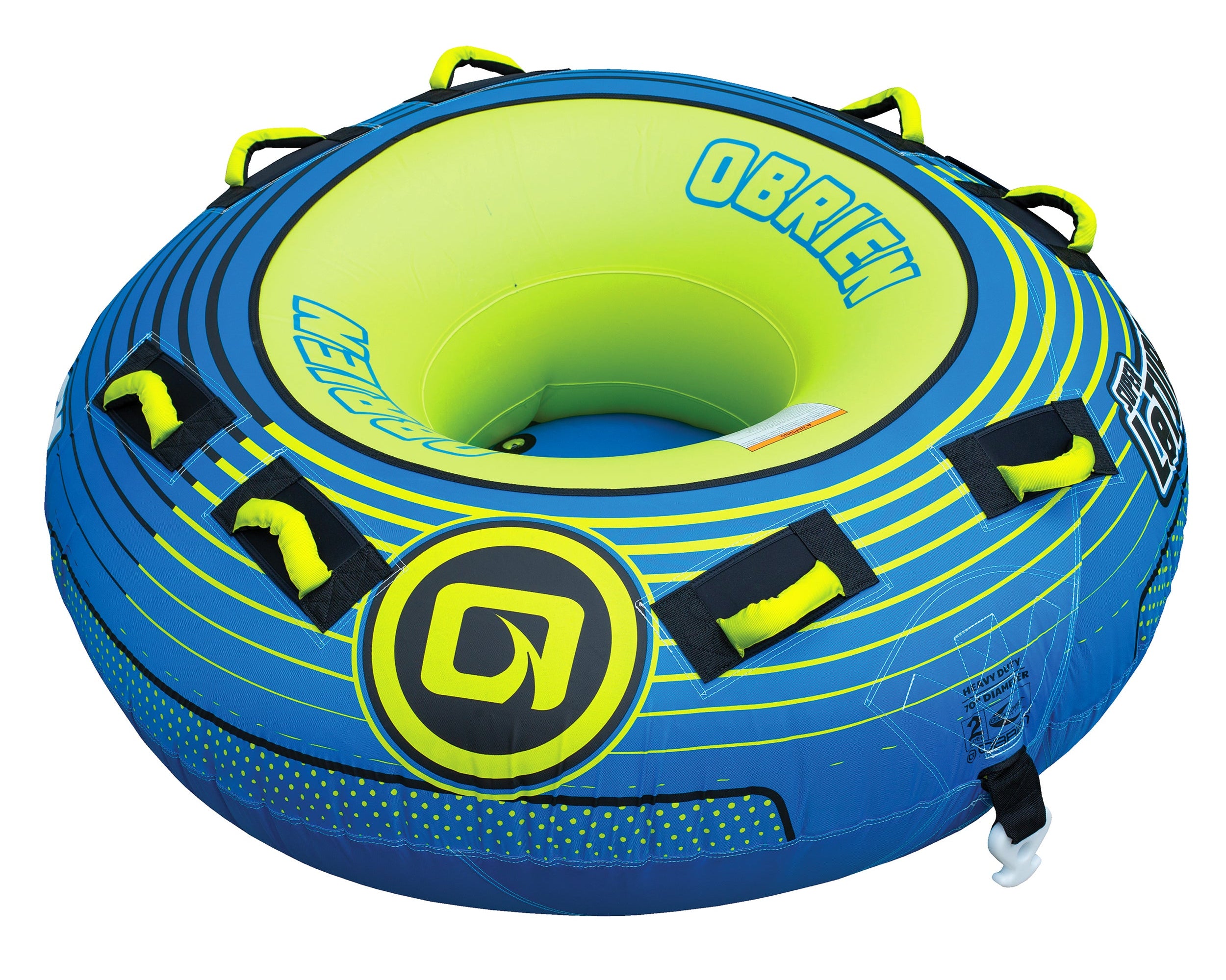 OBrien Super LeTube Towable for two riders with handles, offering blue and green water excitement.