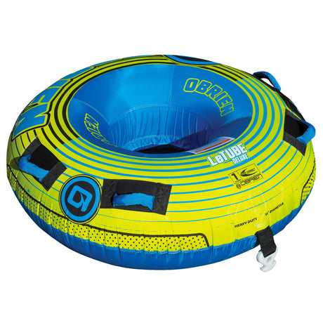 OBrien LeTube Deluxe, single-rider, blue/yellow with black handles and logo.