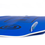 Bottom view of O'Brien Hooky Wakeboard showing deep channels, a contoured center spine, and four removable fins.