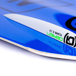 Detailed shot of O'Brien Hooky Wakeboard’s fin with "Flank 0.7" branding on the glossy blue base.