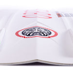 Bottom view of O'Brien Intent Wakeboard showing a black and red tribal-style logo near the center spine.
