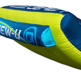 Close-up of OBrien New-U 2 Towable Tube, vibrant with blue, green, and yellow accents.