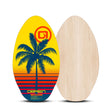 Front and back view of O'Brien Skimboard 35" with a palm tree graphic and woodgrain base.