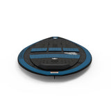 Blade wakesurf board with blue and black grip pads on a white background.