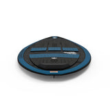Blade wakesurf board with blue and black grip pads on a white background.