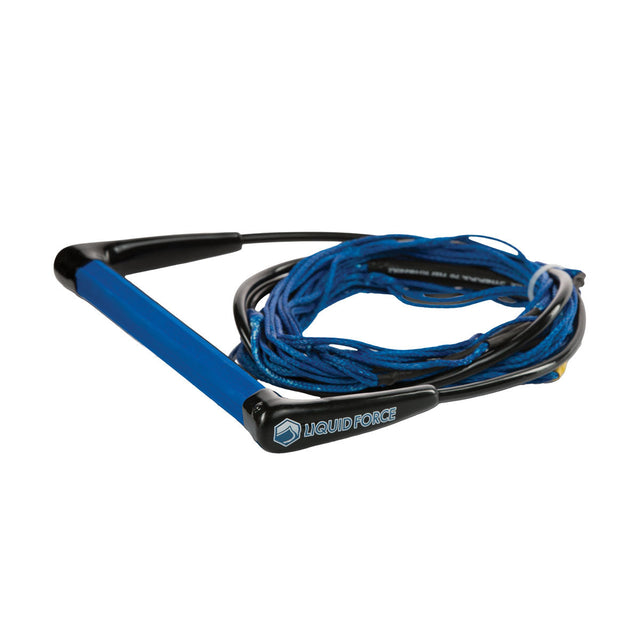 Blue and Black Wakeboard Comp Rope and Handle Combo coiled neatly against a white background.