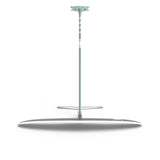 Side view of Horizon Surf 120 stand, modern, thin with circular base and foil set finish.