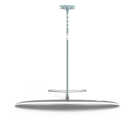 Side view of Horizon Surf 120 stand, modern, thin with circular base and foil set finish.