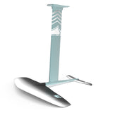 Front angled view of the teal and white Horizon Surf 155 hydrofoil set on a white background.