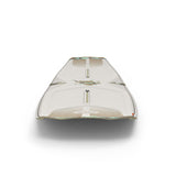 Top view of a wakeboard where its viewed from the tip to the tail, featuring abstract minimalistic artwork predominantly off-white with teal, green, and woodgrain accents.