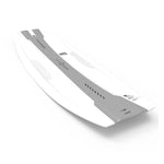 White and gray wakeboard showcasing a sleek design with curved edges against a white background.