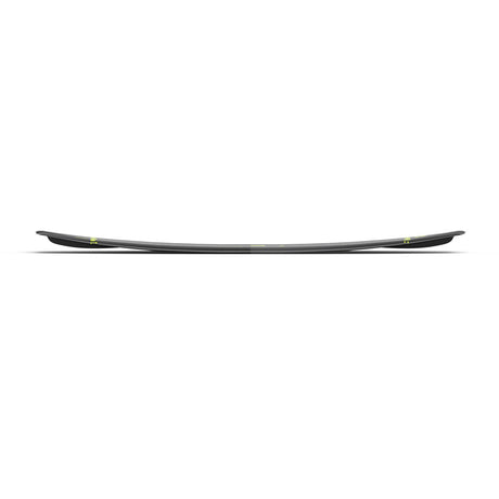 Side view of wakeboard highlights its concave and curved shape against a white background.