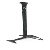 Rear view of Liquid Force black Carbon Stratus 725 FuseLock hydrofoil kit with white and teal accents.