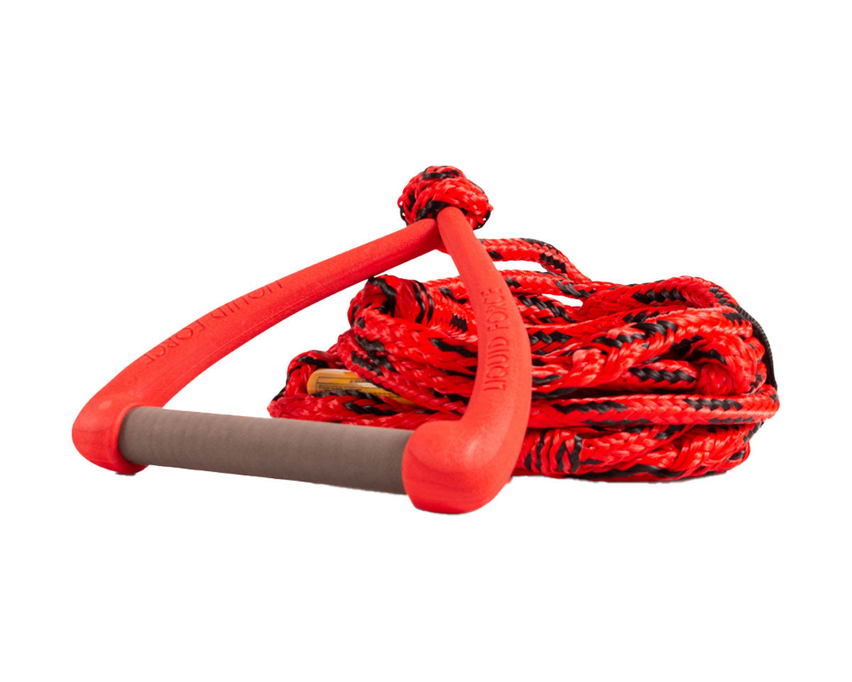 Red and Black Surf 9 DLX rope and handle combo with a grey grip, against a white background.