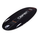 Angled bottom view of the Driver wakesurf board with black base and white O'Brien logo.
