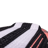 Closeup of the top rear black and white pad of the Driver wakesurf board.