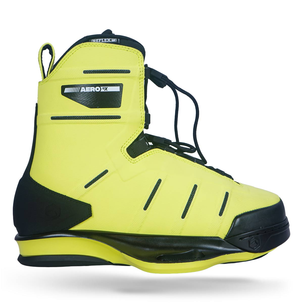 Side view of AERO 6X binding in atomic with black accents and lace-up design.