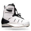 Side view of AERO 6X binding in white with black accents and lace-up design.