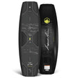 Front and back view of Unity AERO wakeboard in black with gray water texture and yellow accents.