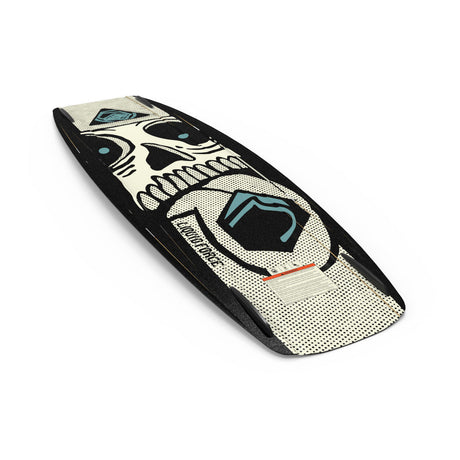Angled view of Apex FS wakeboard base with large skull and geometric designs.